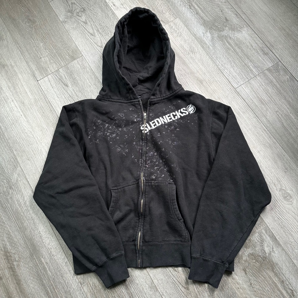 Slednecks Black Zip Hoodie Distressed Logo size Extra Small Soft Fleece